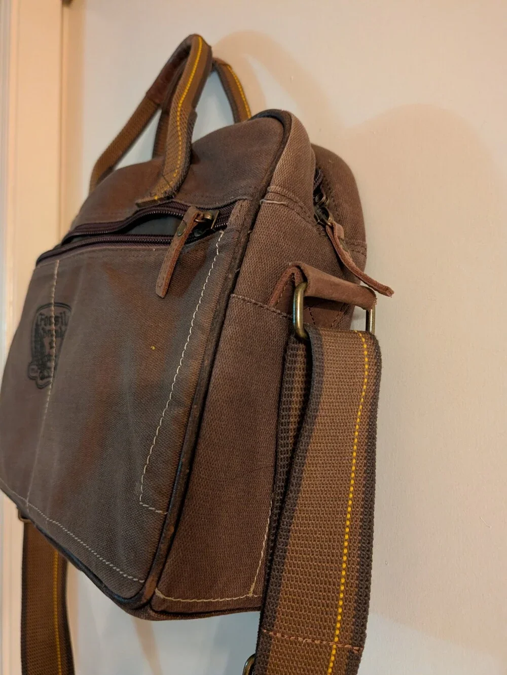 Fossil Brand Canvas Laptop Work Bag Brown 🟤